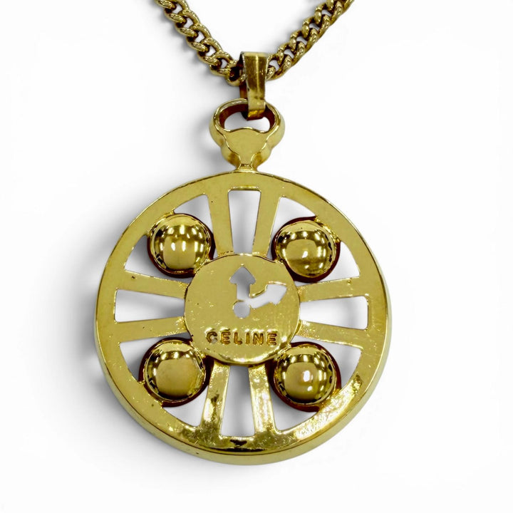 Great CELINE Necklace Clock motif logo pendant accessory gold metal Women