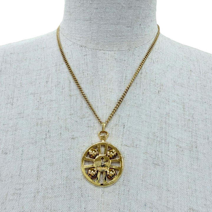 Great CELINE Necklace Clock motif logo pendant accessory gold metal Women