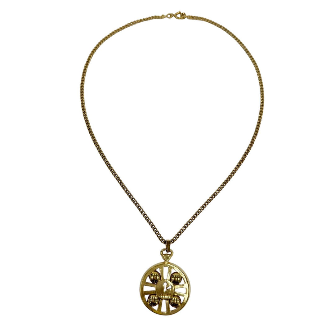 Great CELINE Necklace Clock motif logo pendant accessory gold metal Women