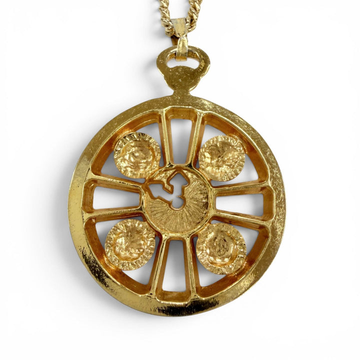 Great CELINE Necklace Clock motif logo pendant accessory gold metal Women