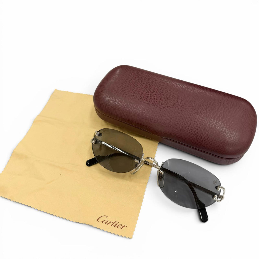 Great Cartier sunglasses Two-point rimless eyewear Silver mens