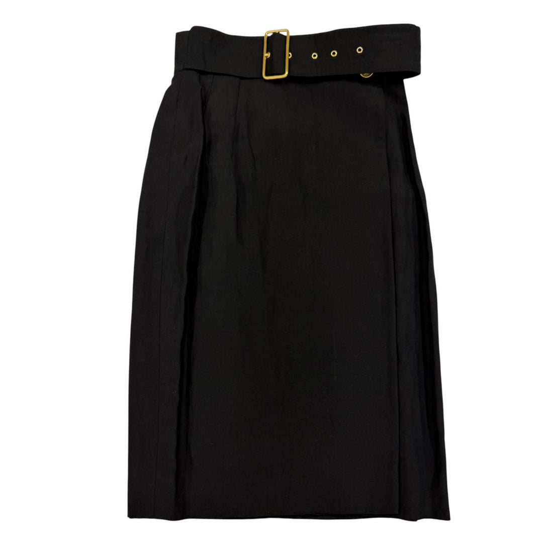 Great GUCCI Wrap skirt Tom Ford era, with logo buttons and belt. black silk 38