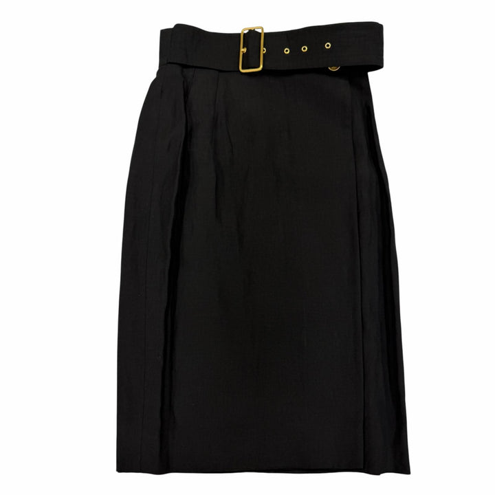 Great GUCCI Wrap skirt Tom Ford era, with logo buttons and belt. black silk 38