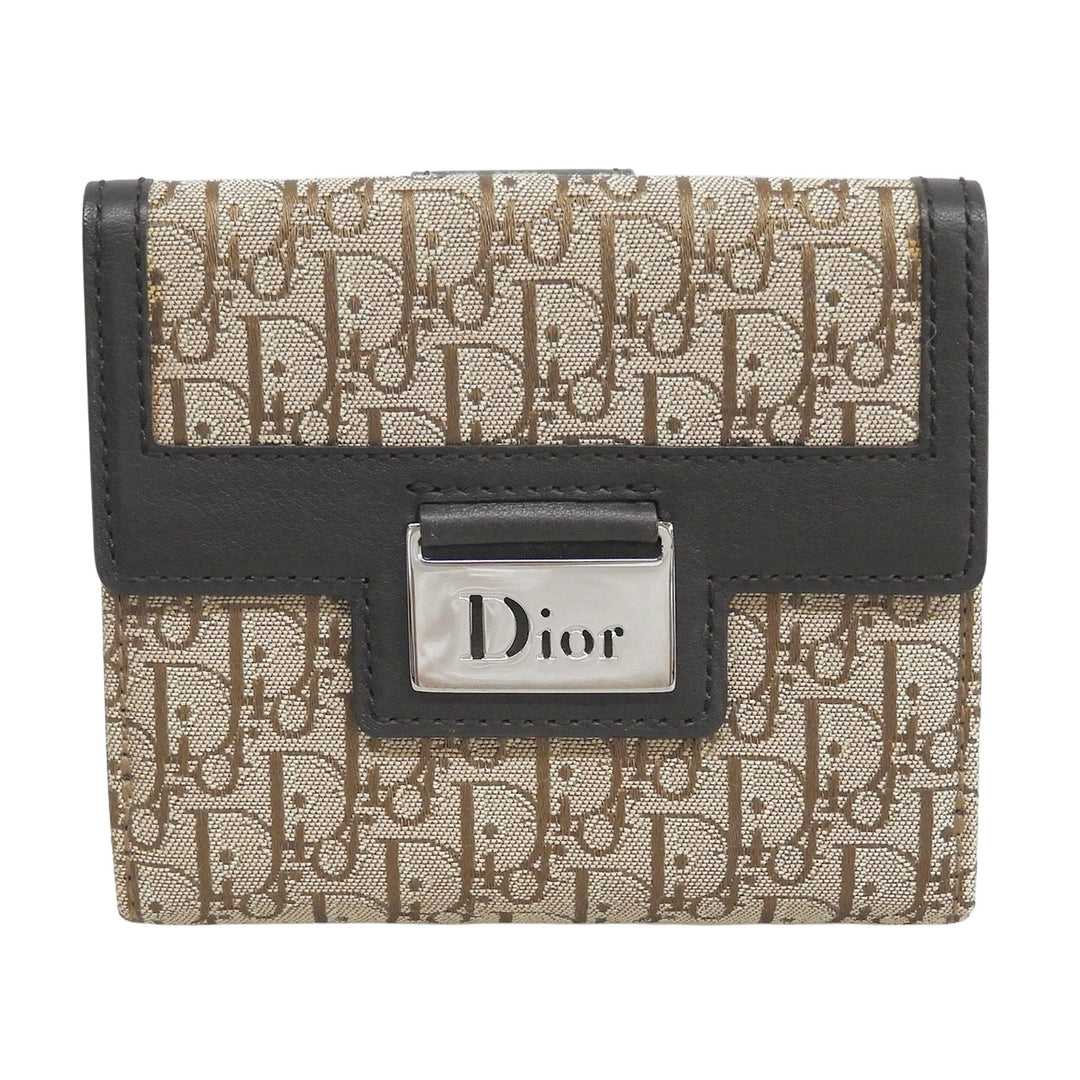 Pristine Christian Dior Bifold Wallet street chic trotter Brown canvas Women