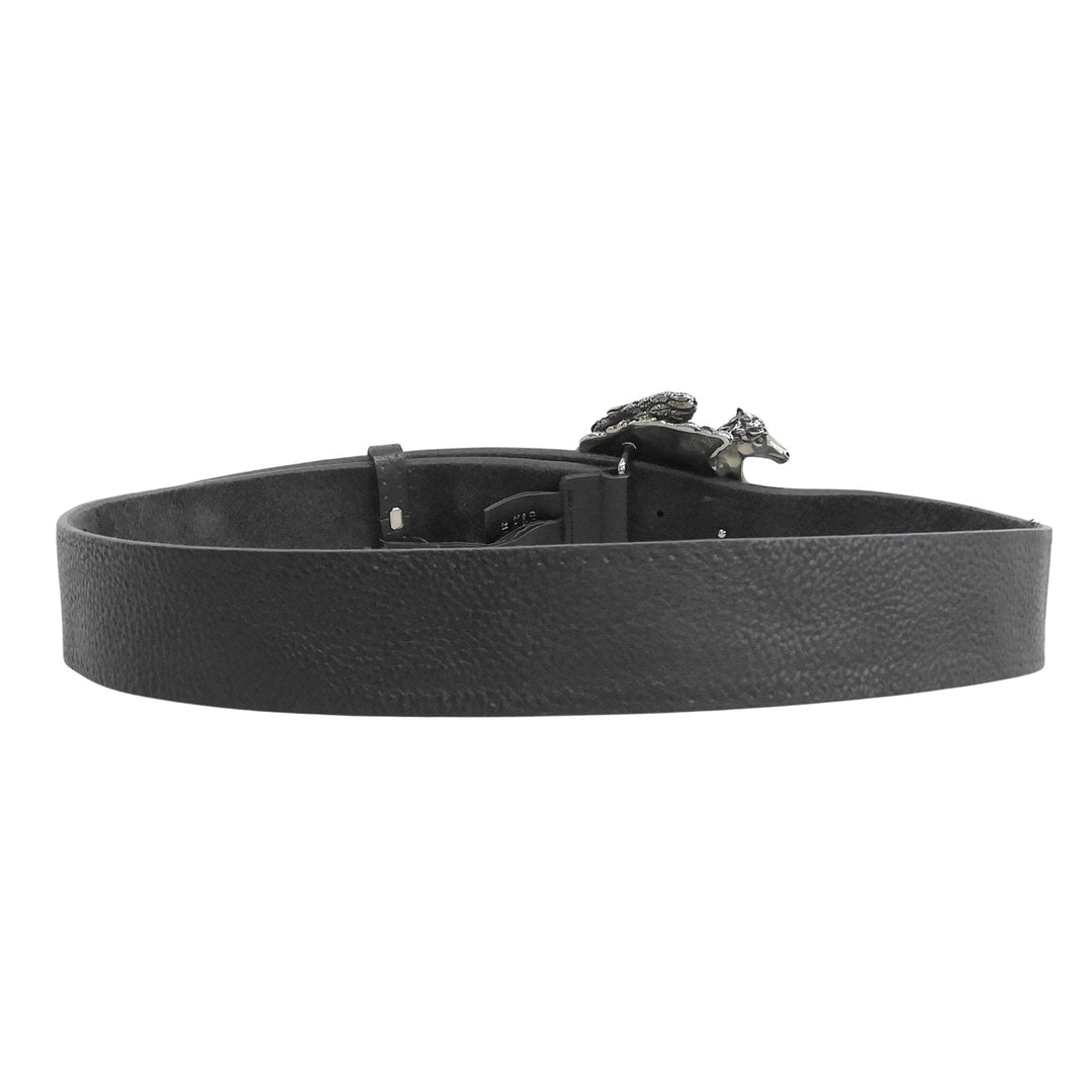 Great GUCCI belt Pegasus Buckle black leather mens 256262