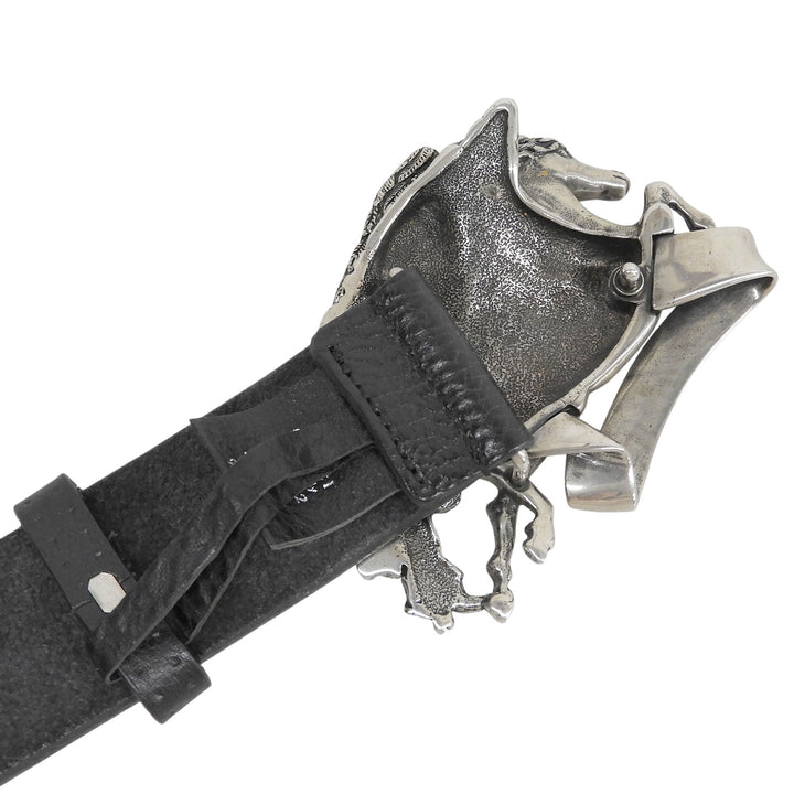 Great GUCCI belt Pegasus Buckle black leather mens 256262