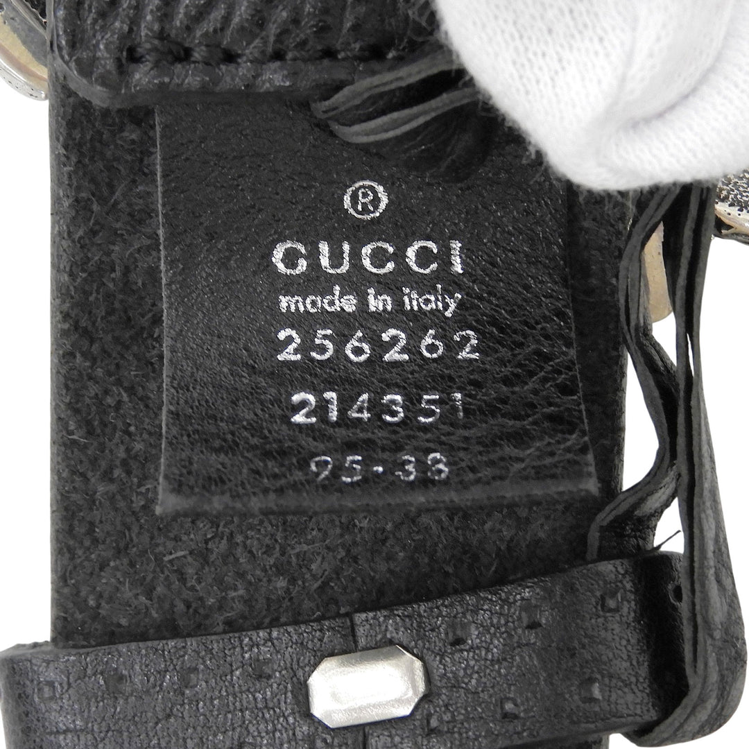 Great GUCCI belt Pegasus Buckle black leather mens 256262