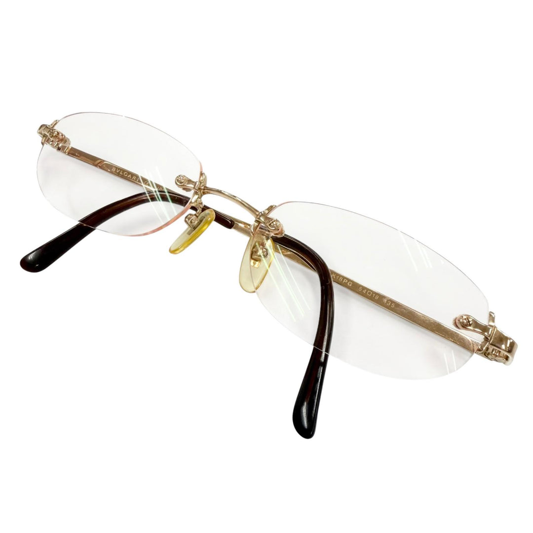 Great BVLGARI Glasses Two-point rimless colored lenses gold 18K Pink Gold mens