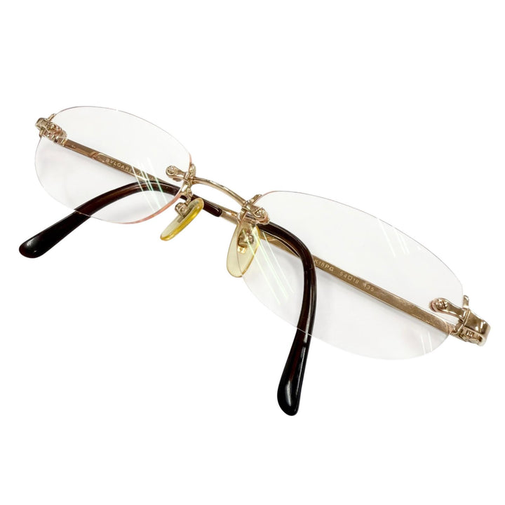 Great BVLGARI Glasses Two-point rimless colored lenses gold 18K Pink Gold mens