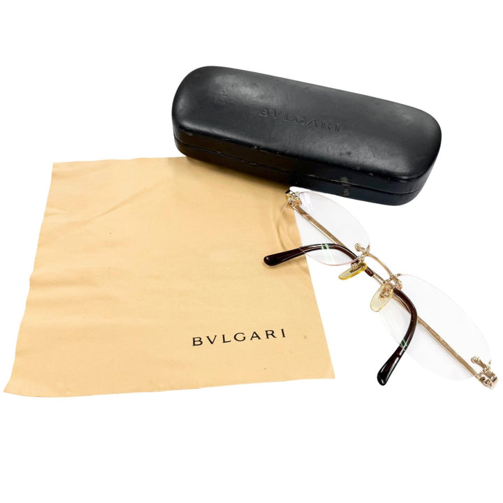 Great BVLGARI Glasses Two-point rimless colored lenses gold 18K Pink Gold mens