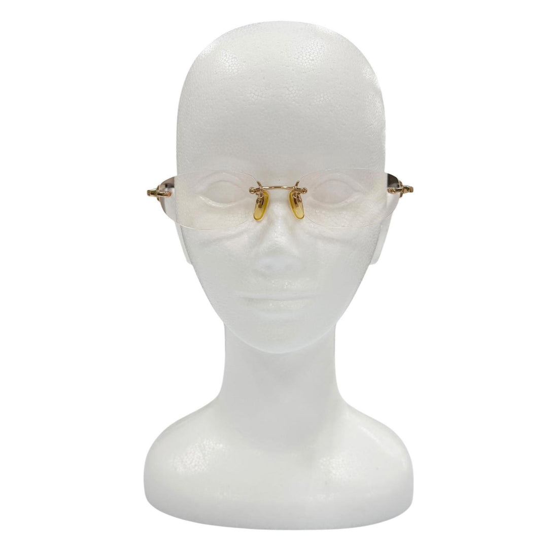 Great BVLGARI Glasses Two-point rimless colored lenses gold 18K Pink Gold mens