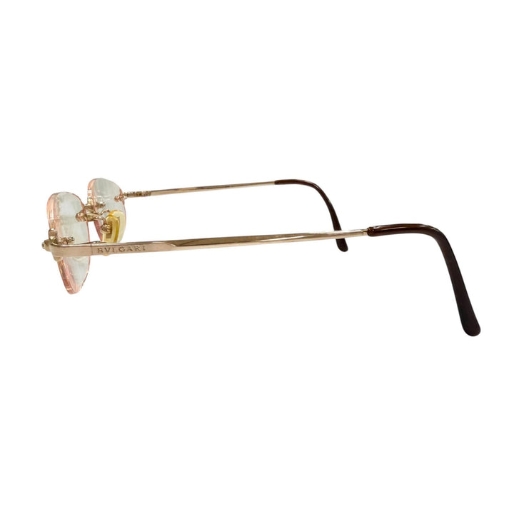 Great BVLGARI Glasses Two-point rimless colored lenses gold 18K Pink Gold mens