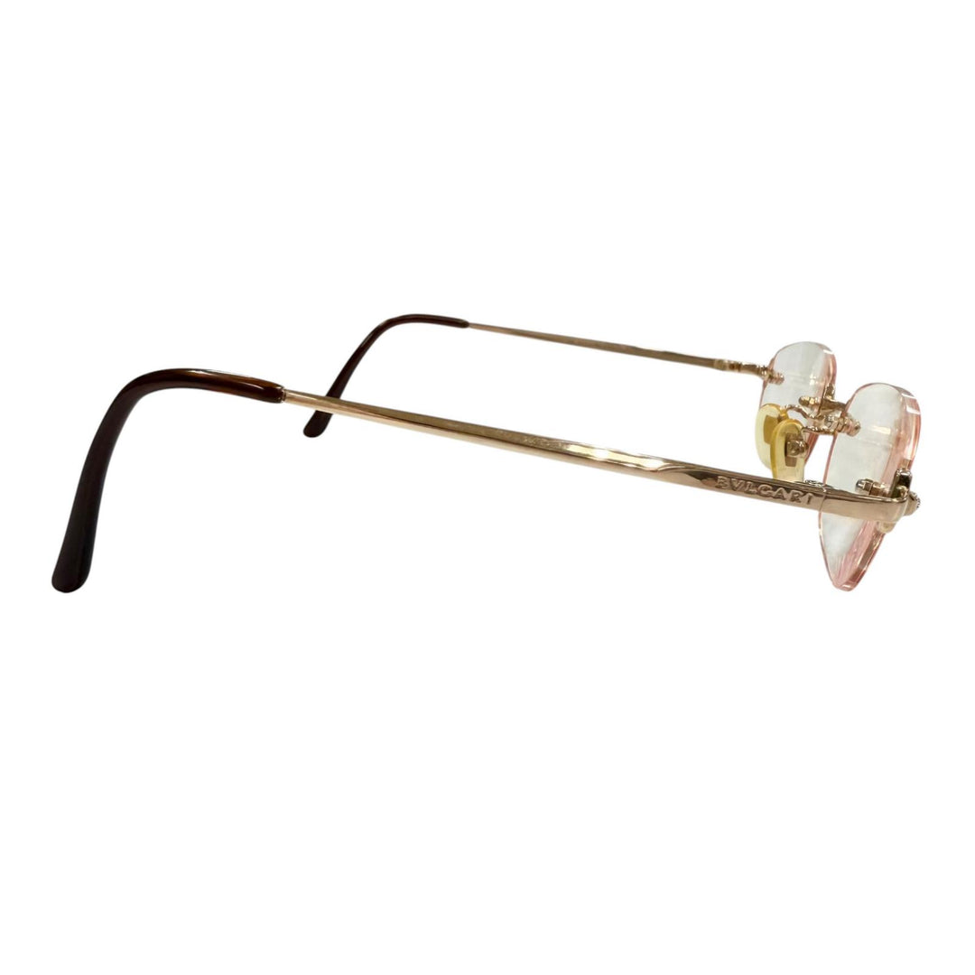 Great BVLGARI Glasses Two-point rimless colored lenses gold 18K Pink Gold mens