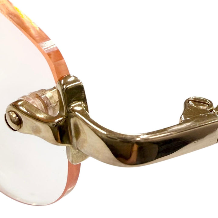 Great BVLGARI Glasses Two-point rimless colored lenses gold 18K Pink Gold mens