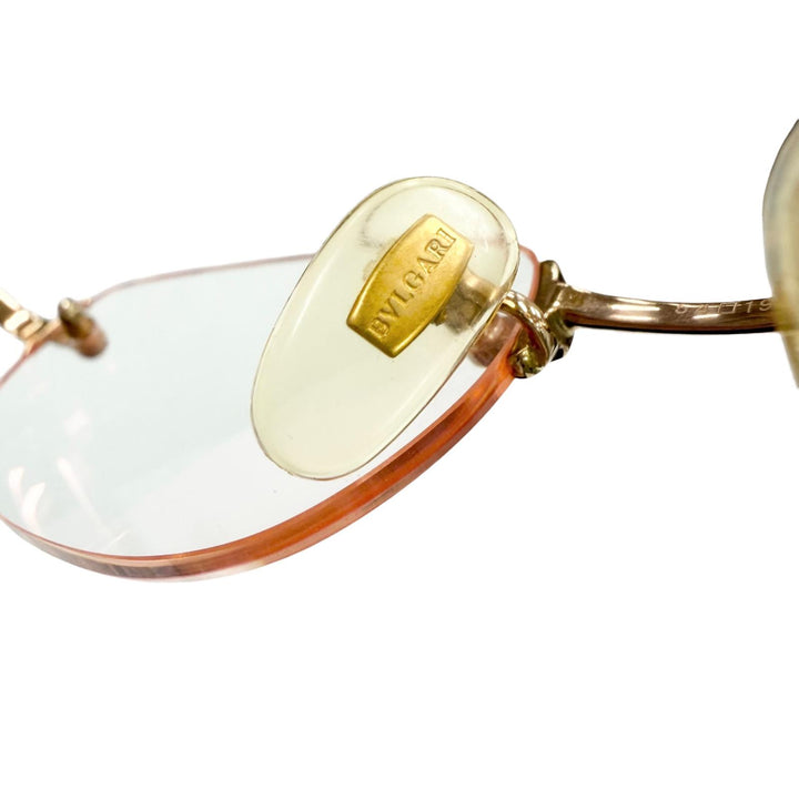 Great BVLGARI Glasses Two-point rimless colored lenses gold 18K Pink Gold mens