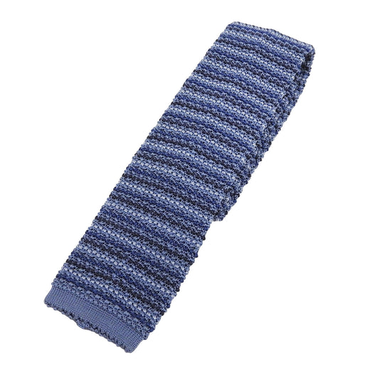 Excellent HERMES tie Border Pattern H Logo Embroidered Knit blue silk mens