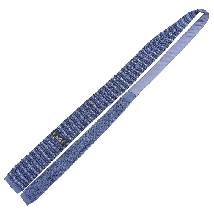 Excellent HERMES tie Border Pattern H Logo Embroidered Knit blue silk mens