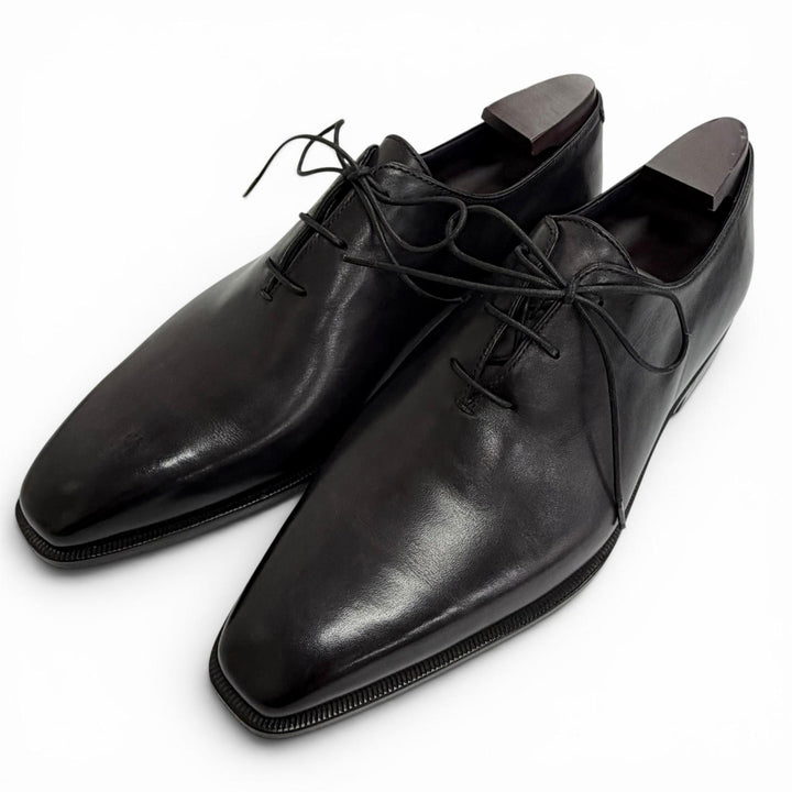 Great Berluti Leather shoes Patina Whole Cut black leather mens 5