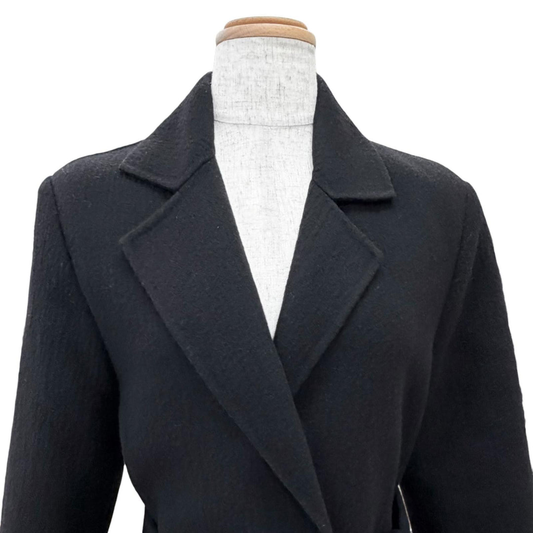 Great Max Mara coat Belted wrap coat, long coat black Virgin wool Women 36