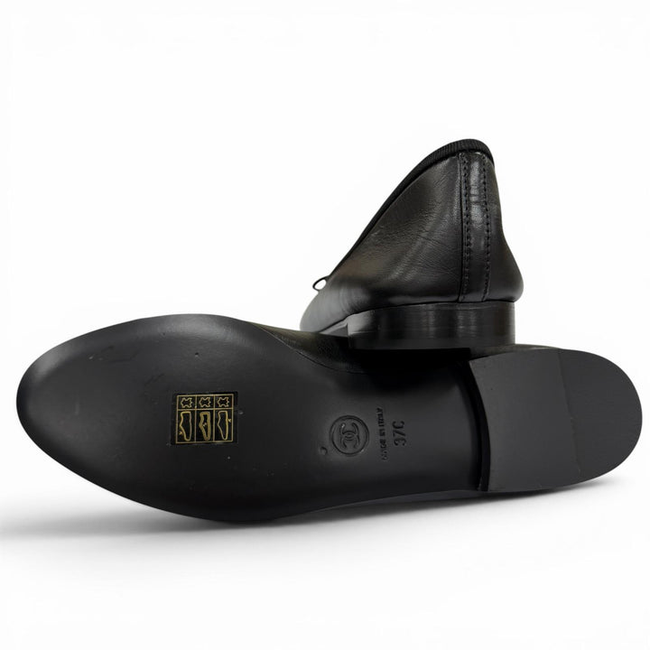 Pristine CHANEL Ballet shoes ballerina COCO Mark flat pumps black 37 G02819