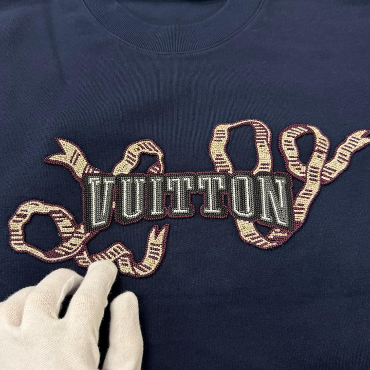 Pristine LOUIS VUITTON sweat Embroidered Cotton Crew Neck Navy cotton mens M