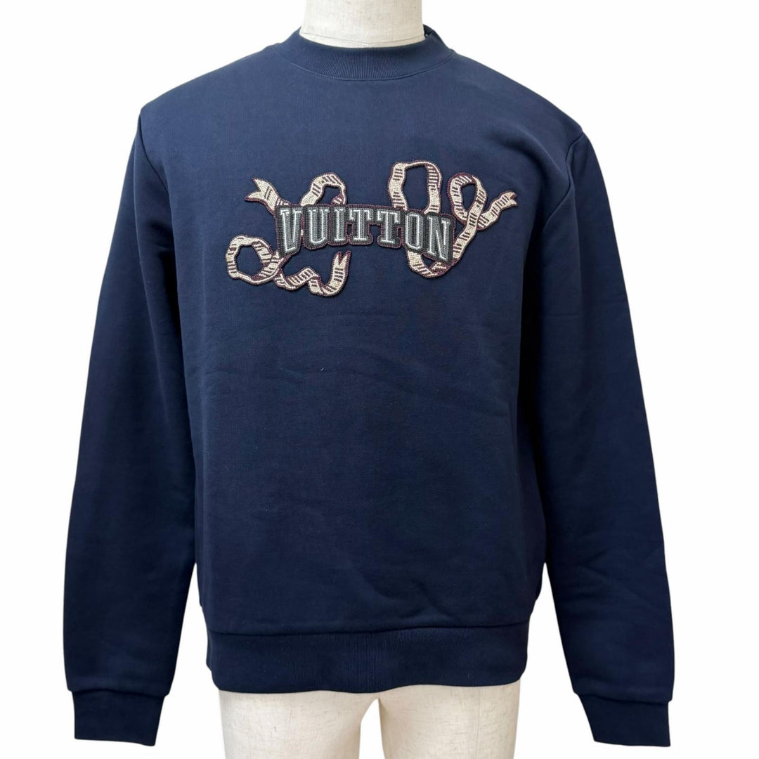 Pristine LOUIS VUITTON sweat Embroidered Cotton Crew Neck Navy cotton mens M