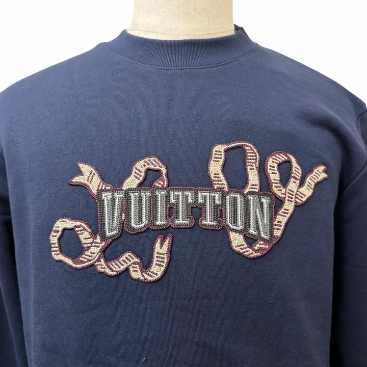 Pristine LOUIS VUITTON sweat Embroidered Cotton Crew Neck Navy cotton mens M