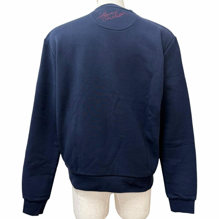 Pristine LOUIS VUITTON sweat Embroidered Cotton Crew Neck Navy cotton mens M