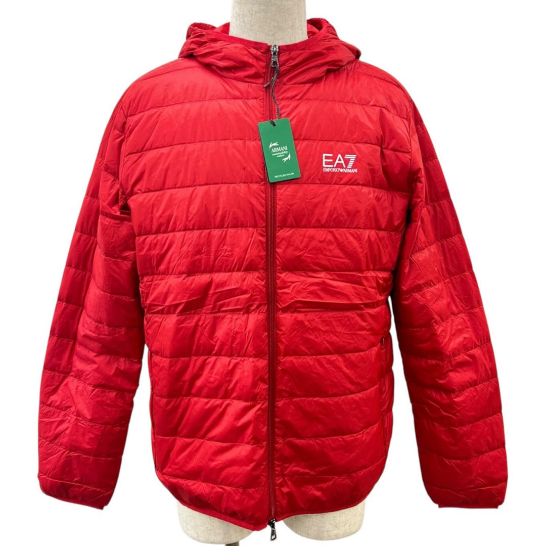 Pristine EMPORIO ARMANI Down jacket Double Zip Hoodie Light Red mens XL