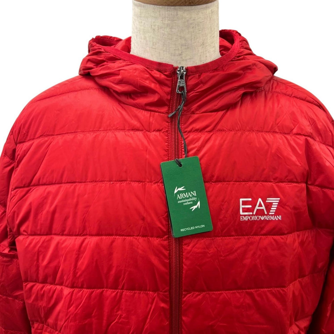 Pristine EMPORIO ARMANI Down jacket Double Zip Hoodie Light Red mens XL