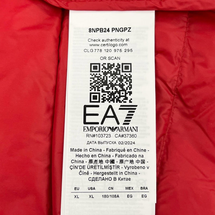 Pristine EMPORIO ARMANI Down jacket Double Zip Hoodie Light Red mens XL