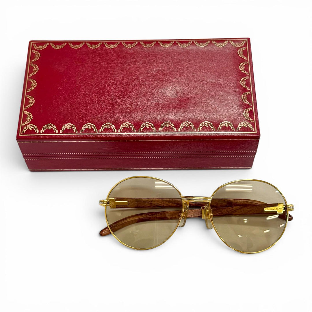 Very Good Cartier sunglasses Trinity Wooden Temple gold Wood mens