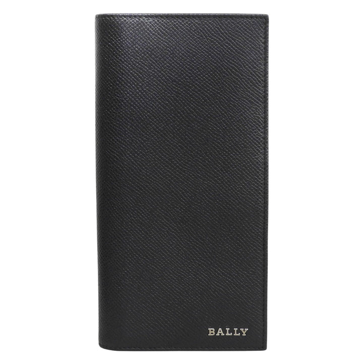 Excellent BALLY Purse Logo Metal Long Wallet Bifold Wallet black leather mens