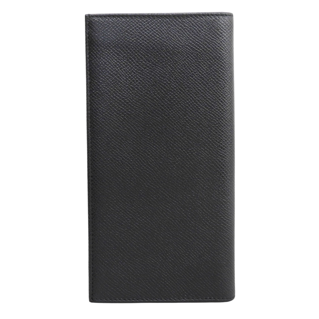 Excellent BALLY Purse Logo Metal Long Wallet Bifold Wallet black leather mens