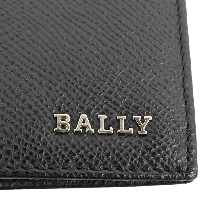 Excellent BALLY Purse Logo Metal Long Wallet Bifold Wallet black leather mens