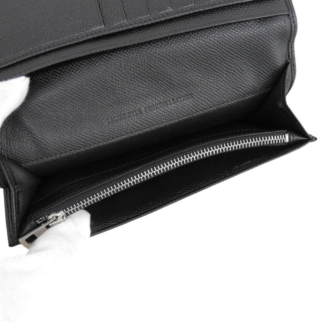 Excellent BALLY Purse Logo Metal Long Wallet Bifold Wallet black leather mens