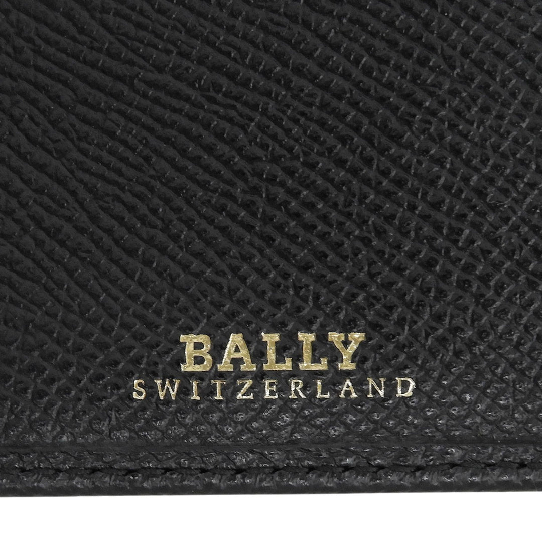 Excellent BALLY Purse Logo Metal Long Wallet Bifold Wallet black leather mens