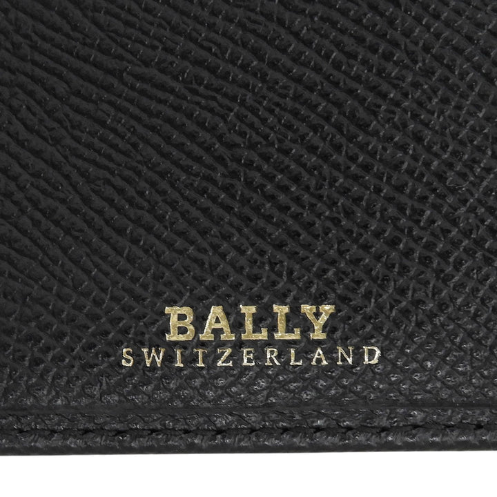 Excellent BALLY Purse Logo Metal Long Wallet Bifold Wallet black leather mens