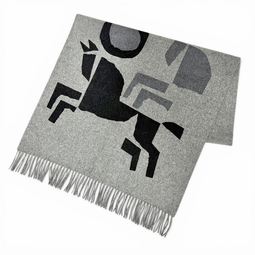 Excellent HERMES Velki Love Large shawl with logo leather patch gray cashmere