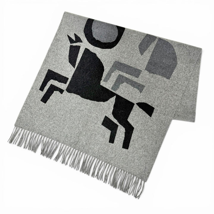 Excellent HERMES Velki Love Large shawl with logo leather patch gray cashmere