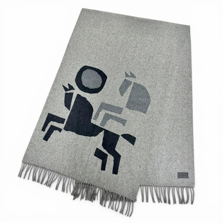 Excellent HERMES Velki Love Large shawl with logo leather patch gray cashmere