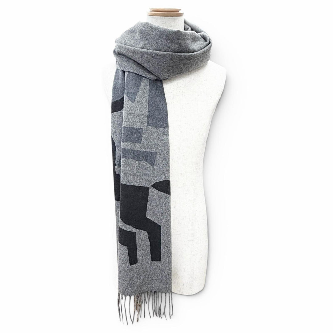 Excellent HERMES Velki Love Large shawl with logo leather patch gray cashmere