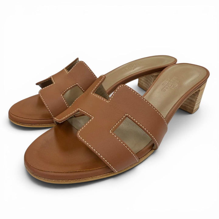 Great HERMES Sandals Oasis Mule gold Calf leather Women 35