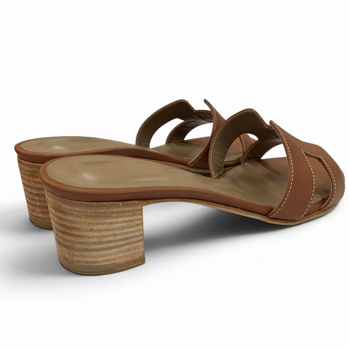 Great HERMES Sandals Oasis Mule gold Calf leather Women 35