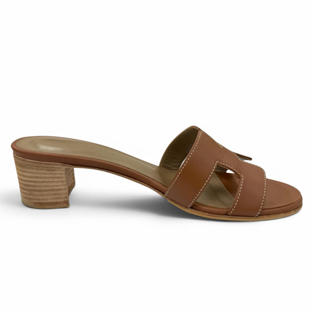 Great HERMES Sandals Oasis Mule gold Calf leather Women 35