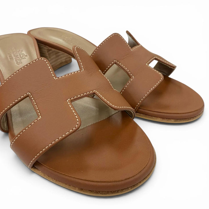 Great HERMES Sandals Oasis Mule gold Calf leather Women 35