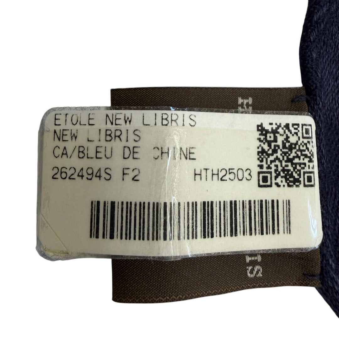 Pristine HERMES Stall New Libris Large shawl with fringe Navy cashmere Women