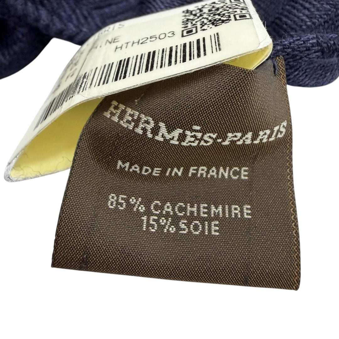 Pristine HERMES Stall New Libris Large shawl with fringe Navy cashmere Women
