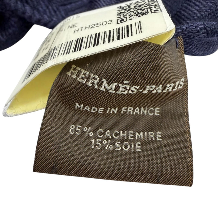 Pristine HERMES Stall New Libris Large shawl with fringe Navy cashmere Women