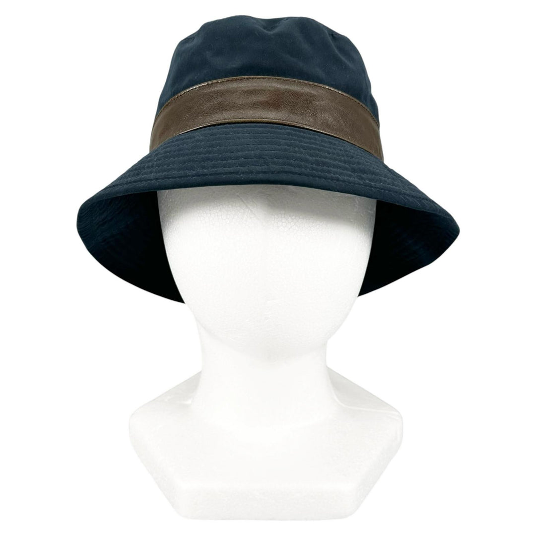 Great HERMES hat Embroidered logo H logo bucket Navy polyester mens 57